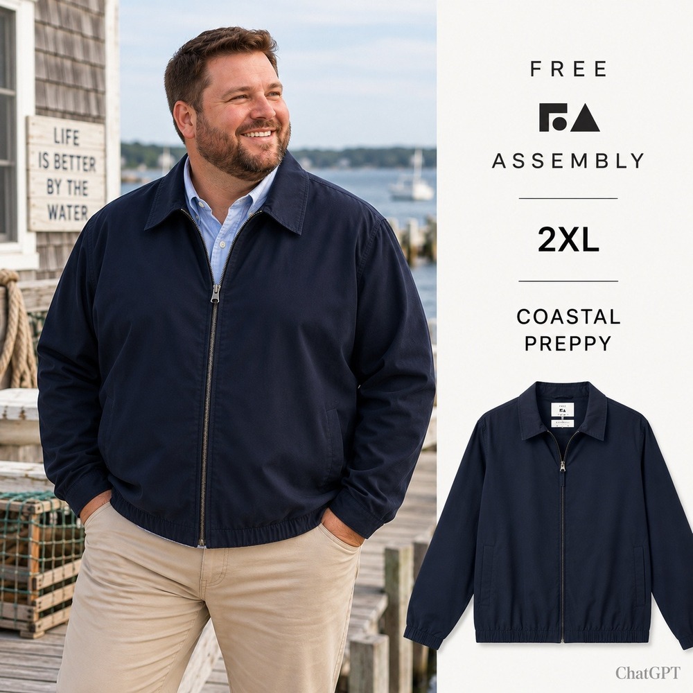 NEW Free Assembly Coach Jacket Men 2XL Navy Minimalist Preppy Coastal Stretch